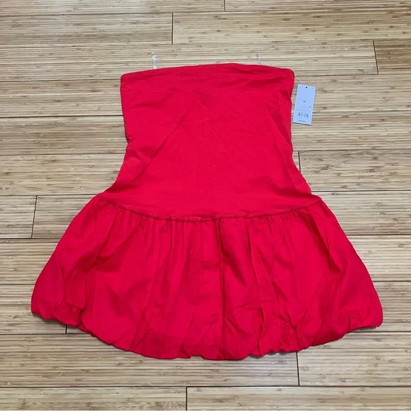 NWT wild fable Strapless Rose Red Bubble-Hem Babydoll Mini Dress- Size Medium - Picture 3 of 9